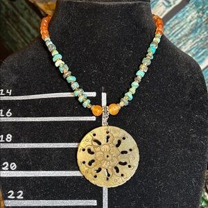 Carnelian and Turquoise Beaded Necklace